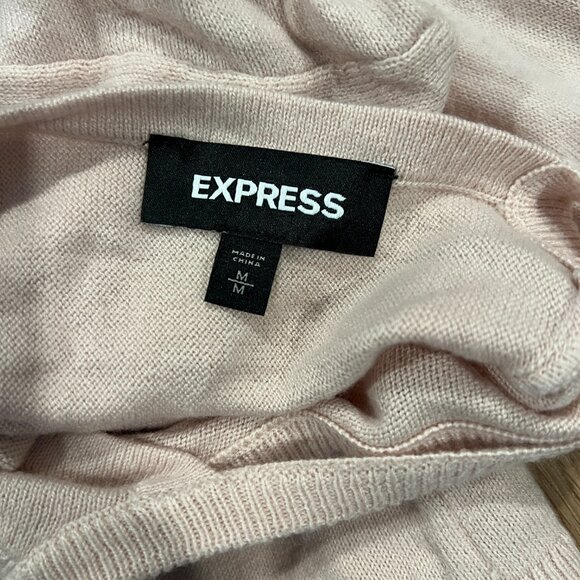 Express Light Pink Blush Long Sleeve Knit Sweater Size Medium Crew Neck - Picture 4 of 5